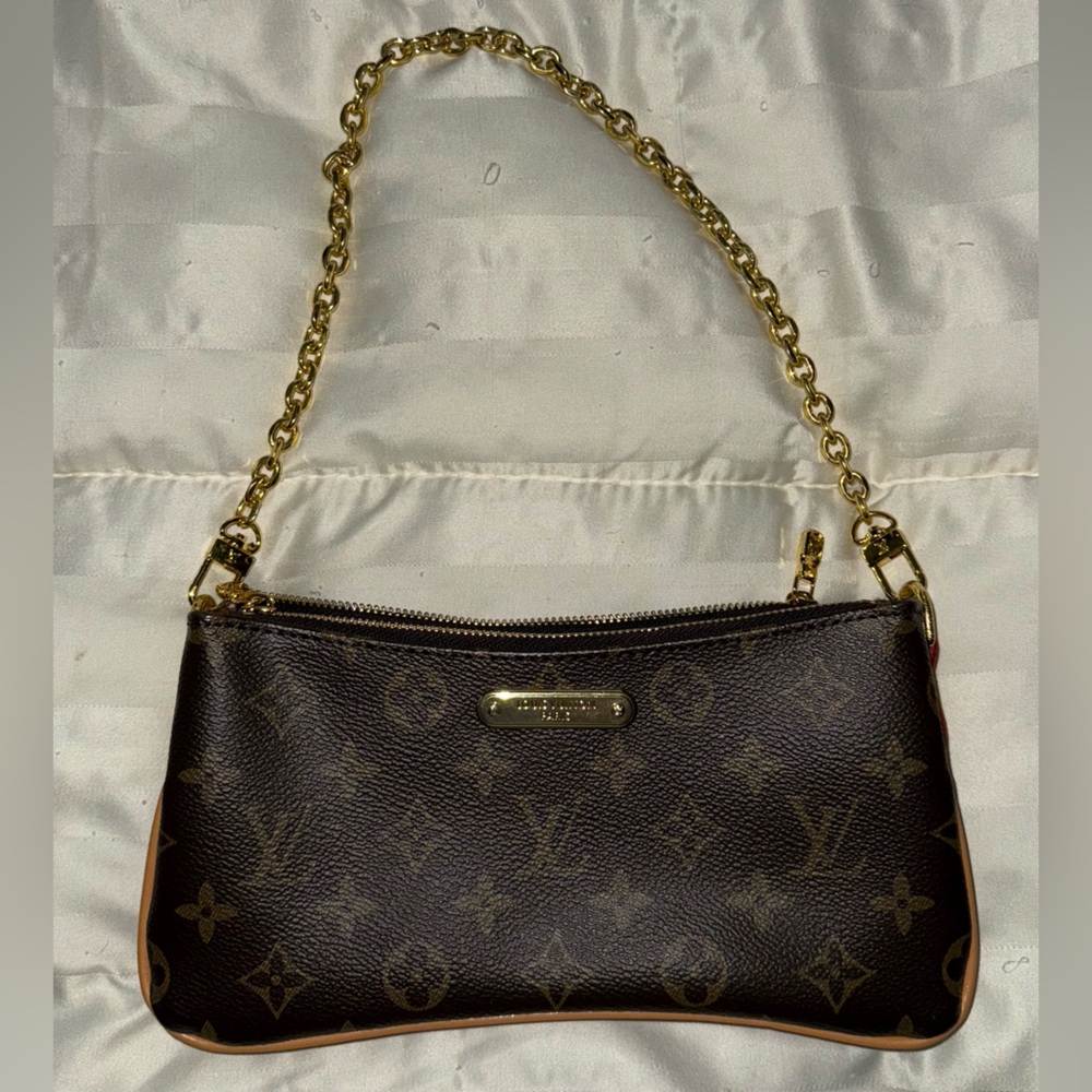 Louis Vuitton Monogram Brown Clutch with Gold Chain
